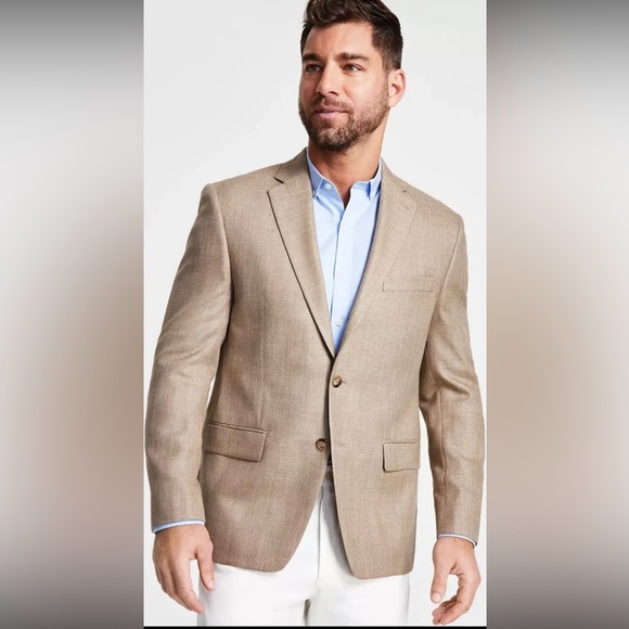 Lauren Ralph Lauren Men's Blazer Jacket Linen Blend Tan Brown Size 46R - Picture 1 of 16